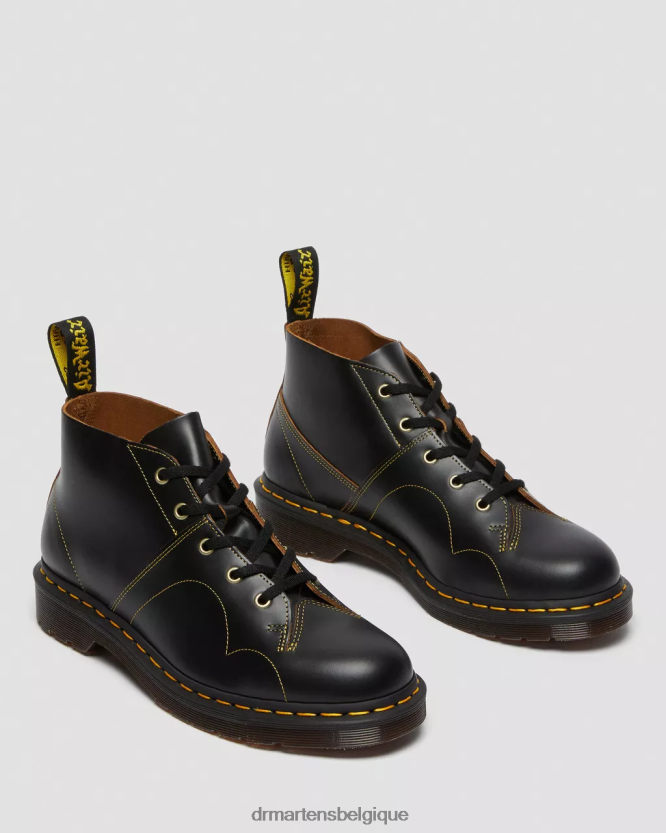 chaussure être Dr. Martens femmes bottes de singe vintage d'église noir vintage lisse 6RFZX044