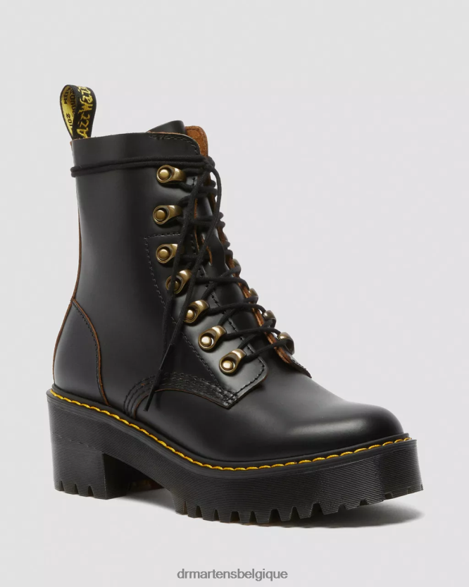 chaussure être Dr. Martens femmes bottes à talons en cuir lisse vintage leona noir vintage lisse 6RFZX0205