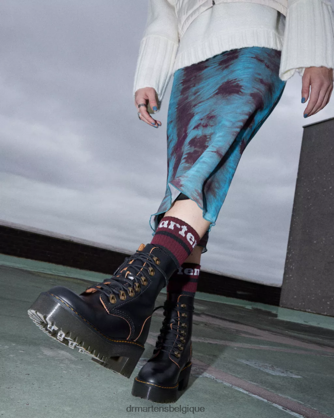 chaussure être Dr. Martens femmes bottes à talons en cuir lisse vintage leona noir vintage lisse 6RFZX0205