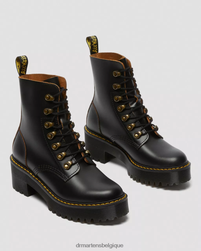 chaussure être Dr. Martens femmes bottes à talons en cuir lisse vintage leona noir vintage lisse 6RFZX0205