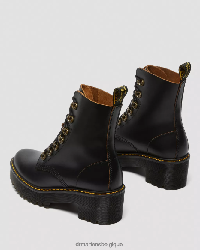 chaussure être Dr. Martens femmes bottes à talons en cuir lisse vintage leona noir vintage lisse 6RFZX0205