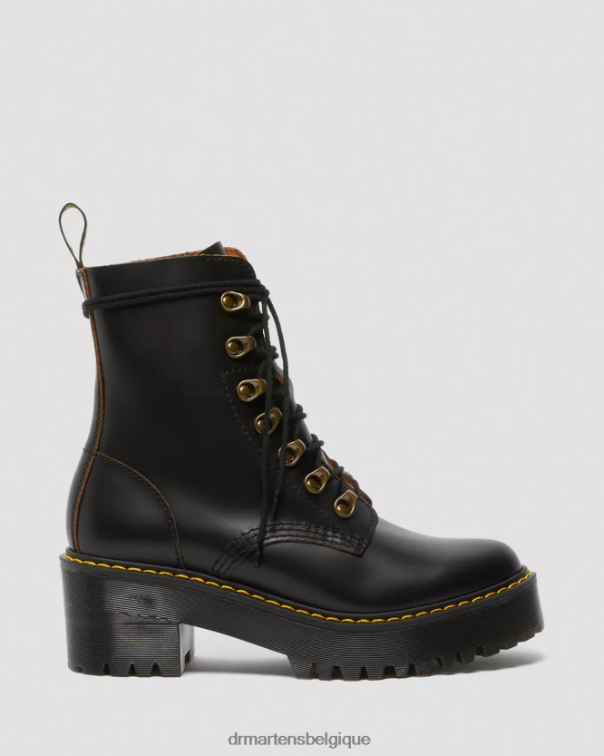 chaussure être Dr. Martens femmes bottes à talons en cuir lisse vintage leona noir vintage lisse 6RFZX0205