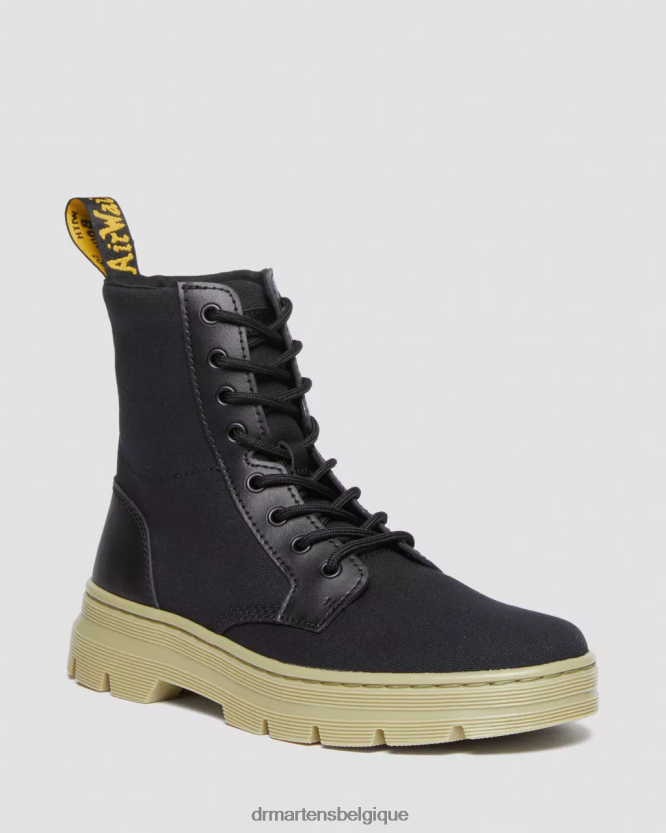 chaussure être Dr. Martens femmes bottes décontractées en toile toile noire et cuir enduit fraisé 6RFZX0173