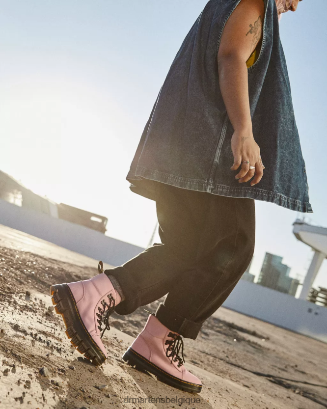 chaussure être Dr. Martens femmes peignes bottes décontractées en nylon et cuir nylon cyclone beige pêche 6RFZX0179