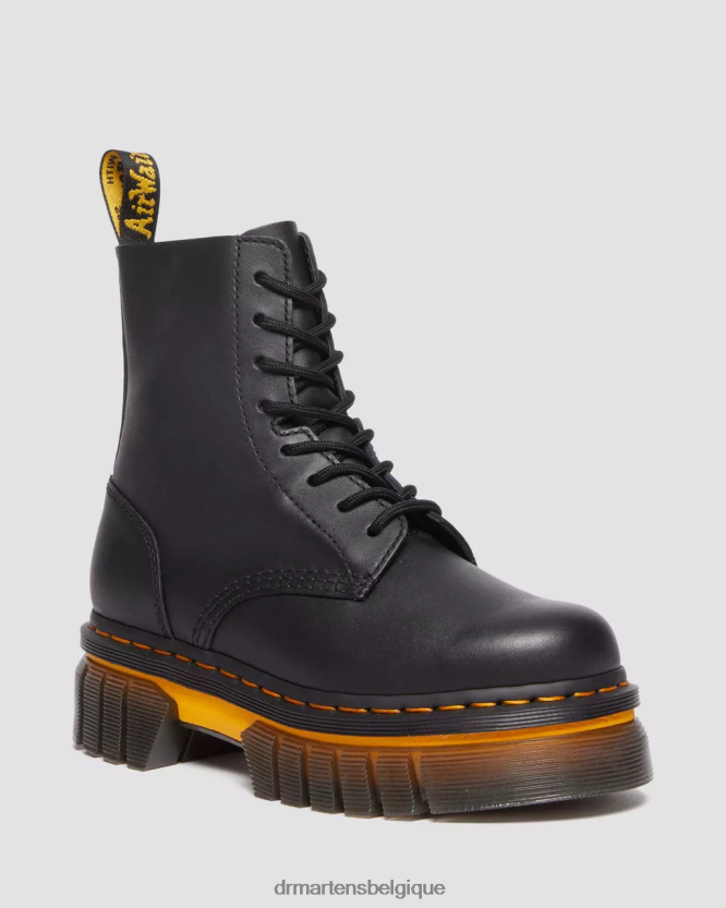 chaussure être Dr. Martens femmes bottines à plateforme en cuir à semelle contrastée audrick lucido noir poli 6RFZX0149