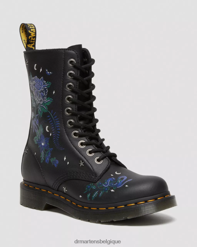 chaussure être Dr. Martens femmes Bottes mi-mollet en cuir à fleurs mystiques 1490 mash up floral noir k hydro 6RFZX0364
