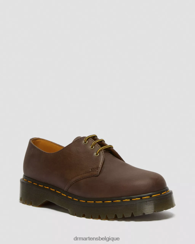chaussure être Dr. Martens femmes 1461 bex chaussures richelieu en cuir crazy horse cheval fou marron foncé 6RFZX0224