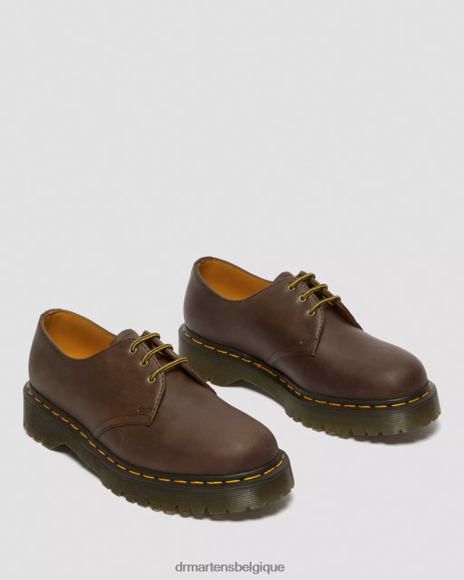 chaussure être Dr. Martens femmes 1461 bex chaussures richelieu en cuir crazy horse cheval fou marron foncé 6RFZX0224