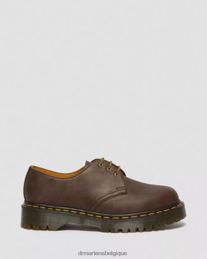 chaussure être Dr. Martens femmes 1461 bex chaussures richelieu en cuir crazy horse cheval fou marron foncé 6RFZX0224