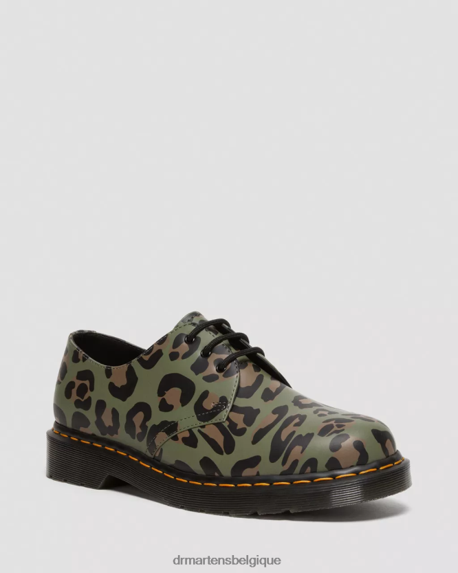 chaussure être Dr. Martens femmes 1461 - chaussures richelieu à imprimé léopard déformé léopard déformé vert kaki 6RFZX0301