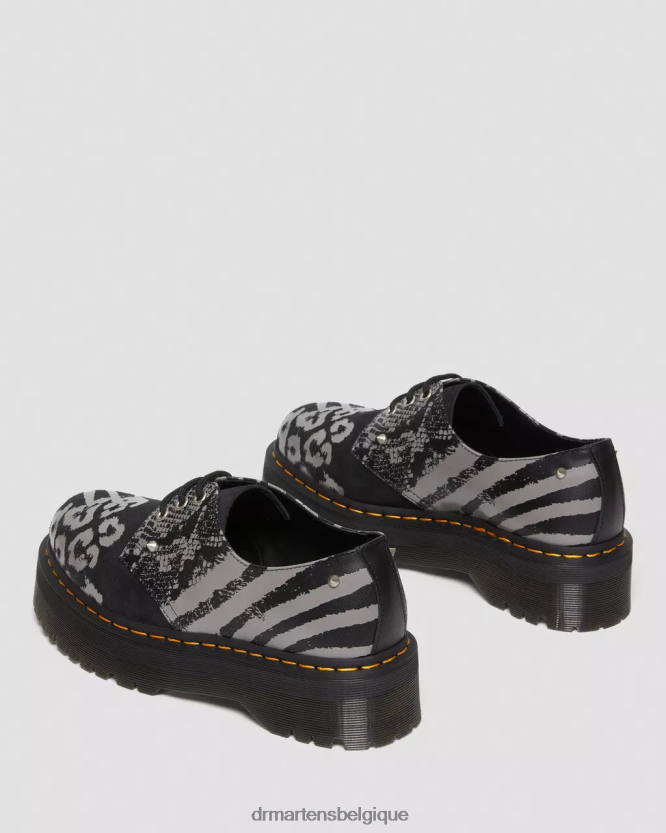 chaussure être Dr. Martens femmes Chaussures à plateforme en cuir et daim 1461 Animal Clash revers d'ombre florale fantôme noir et gris 6RFZX0237