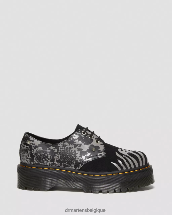 chaussure être Dr. Martens femmes Chaussures à plateforme en cuir et daim 1461 Animal Clash revers d'ombre florale fantôme noir et gris 6RFZX0237
