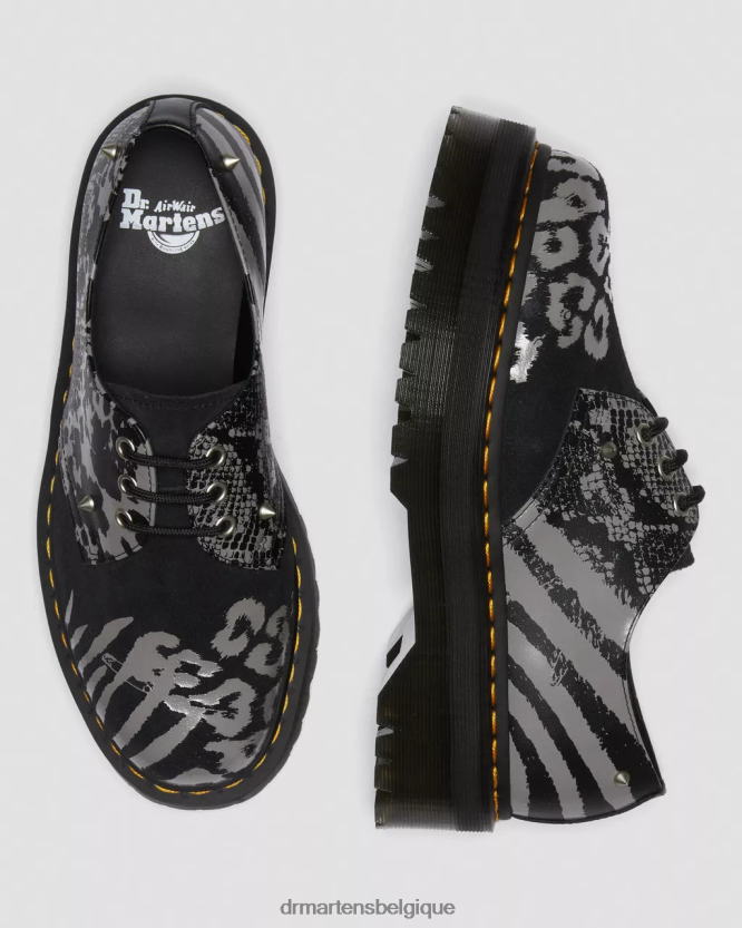 chaussure être Dr. Martens femmes Chaussures à plateforme en cuir et daim 1461 Animal Clash revers d'ombre florale fantôme noir et gris 6RFZX0237