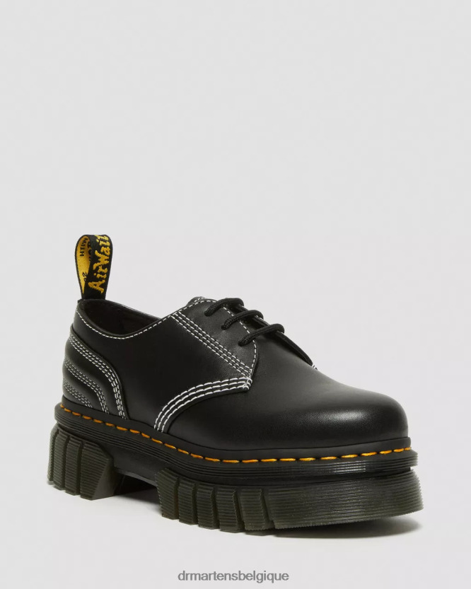 chaussure être Dr. Martens femmes chaussures à plateforme en cuir à coutures blanches audrick nappa lux noir 6RFZX0233