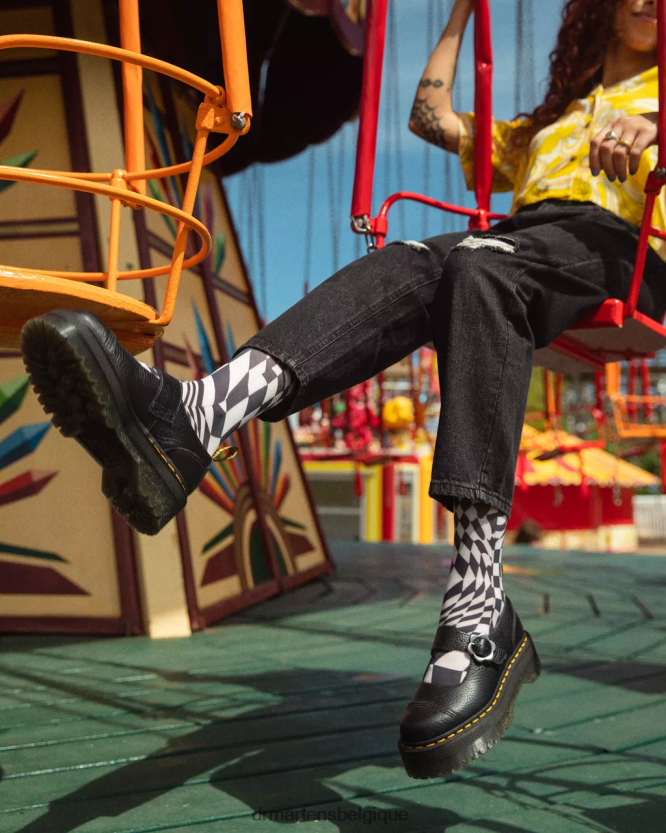 chaussure être Dr. Martens femmes chaussures plateforme en cuir à boucle fleurie Addina nappa blanchi noir 6RFZX0226