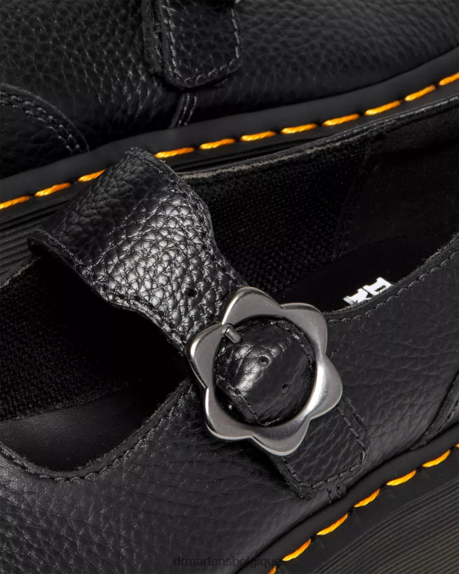 chaussure être Dr. Martens femmes chaussures plateforme en cuir à boucle fleurie Addina nappa blanchi noir 6RFZX0226