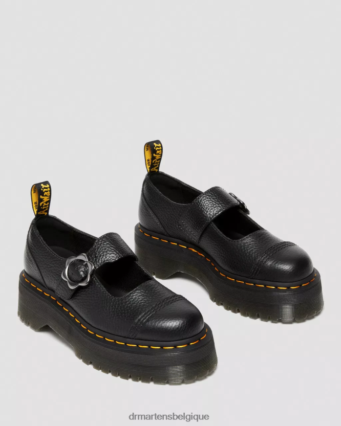 chaussure être Dr. Martens femmes chaussures plateforme en cuir à boucle fleurie Addina nappa blanchi noir 6RFZX0226