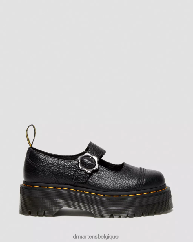 chaussure être Dr. Martens femmes chaussures plateforme en cuir à boucle fleurie Addina nappa blanchi noir 6RFZX0226