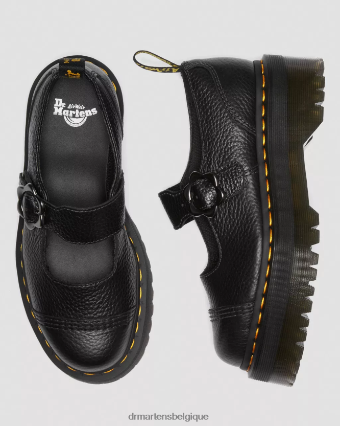 chaussure être Dr. Martens femmes chaussures plateforme en cuir à boucle fleurie Addina nappa blanchi noir 6RFZX0226