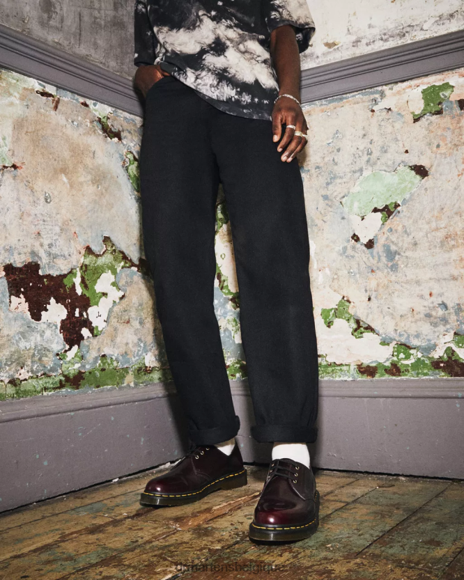 chaussure être Dr. Martens femmes chaussures richelieu véganes 1461 Oxford rouge cerise déteint 6RFZX0311