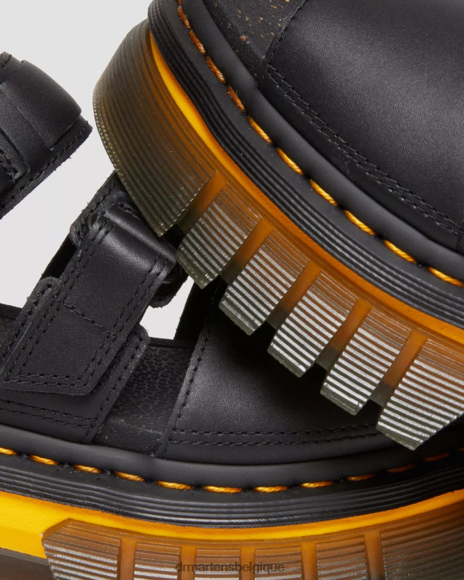 chaussure être Dr. Martens femmes Sandales plateformes à 3 brides en cuir à semelle contrastée Ricki lucido noir poli 6RFZX0273