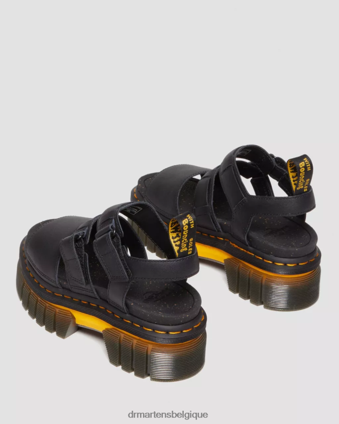 chaussure être Dr. Martens femmes Sandales plateformes à 3 brides en cuir à semelle contrastée Ricki lucido noir poli 6RFZX0273