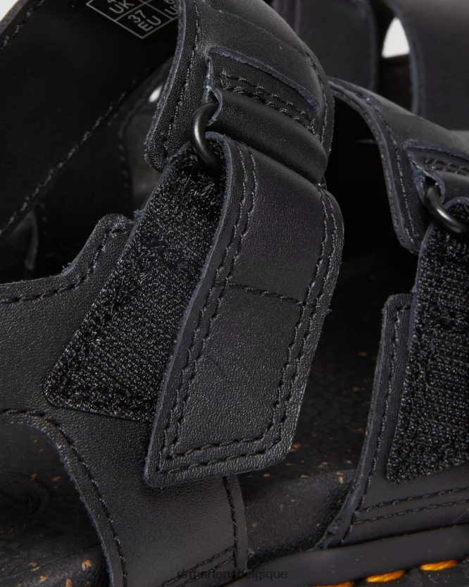 chaussure être Dr. Martens femmes Sandales plateformes à 3 brides en cuir à semelle contrastée Ricki lucido noir poli 6RFZX0273