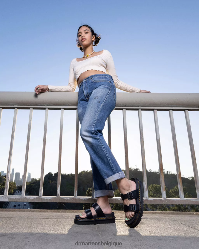 chaussure être Dr. Martens femmes myles brando - sandales à enfiler en cuir à boucle brando noir 6RFZX0251