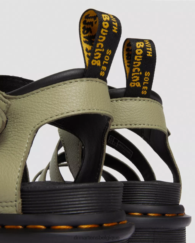chaussure être Dr. Martens femmes sandales à brides en cuir Blaire Pisa pise olive pâle 6RFZX0261