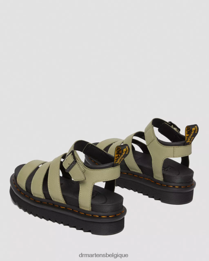 chaussure être Dr. Martens femmes sandales à brides en cuir Blaire Pisa pise olive pâle 6RFZX0261