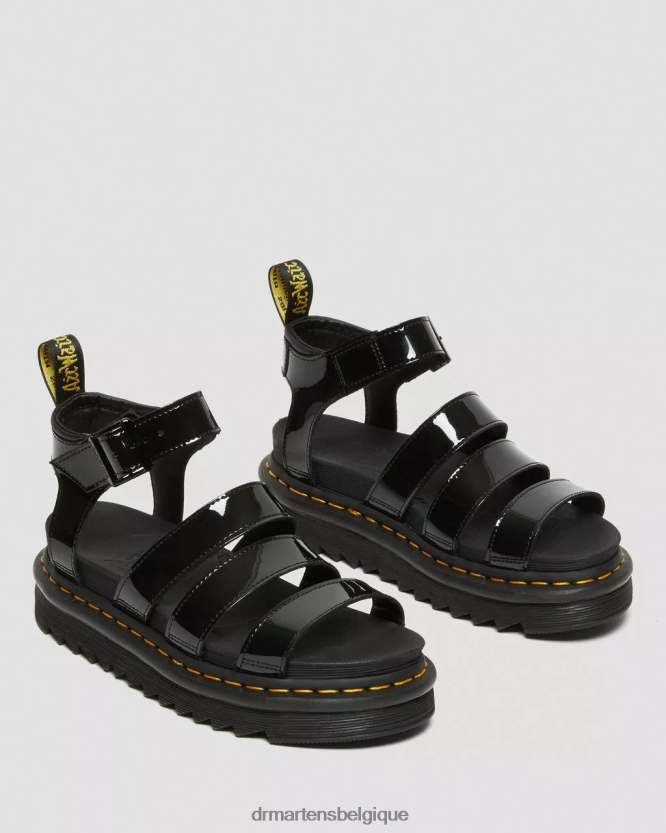 chaussure être Dr. Martens femmes sandales à brides en cuir verni Blaire Lucido noir et lampe vernie 6RFZX0256