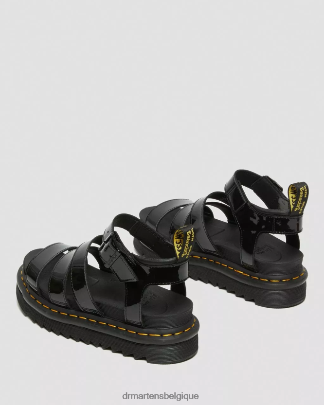 chaussure être Dr. Martens femmes sandales à brides en cuir verni Blaire Lucido noir et lampe vernie 6RFZX0256