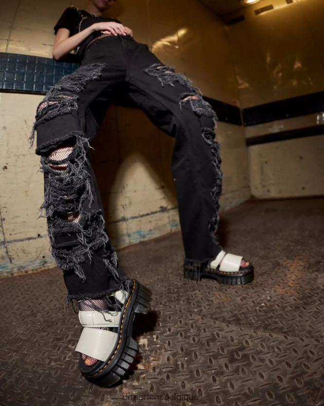 chaussure être Dr. Martens femmes sandales à plateforme à 3 brides en cuir nappa lux ricki nappa lux gris pavé 6RFZX0268