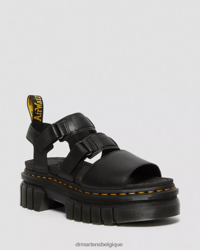 chaussure être Dr. Martens femmes sandales à plateforme à 3 brides en cuir nappa lux ricki nappa lux noir 6RFZX0244