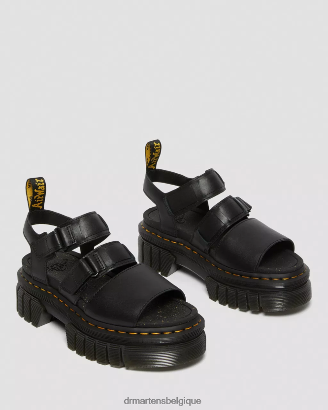chaussure être Dr. Martens femmes sandales à plateforme à 3 brides en cuir nappa lux ricki nappa lux noir 6RFZX0244