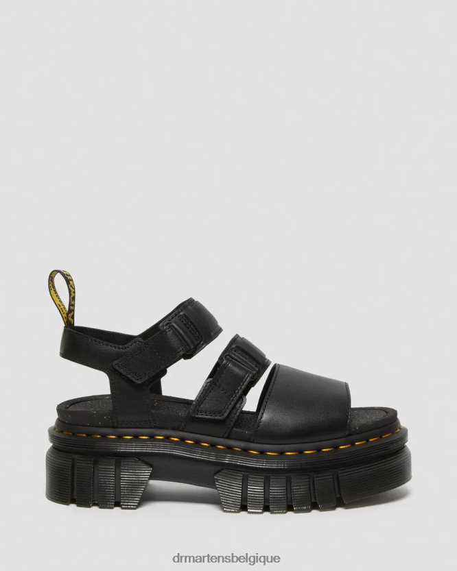 chaussure être Dr. Martens femmes sandales à plateforme à 3 brides en cuir nappa lux ricki nappa lux noir 6RFZX0244