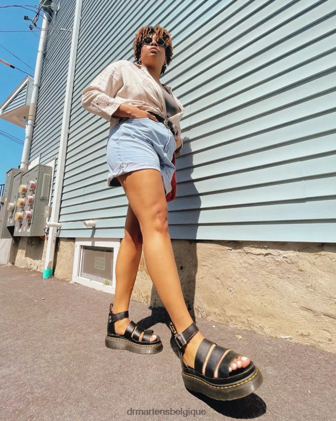 chaussure être Dr. Martens femmes sandales à plateforme en cuir Clarissa II nappa blanchi noir 6RFZX0274