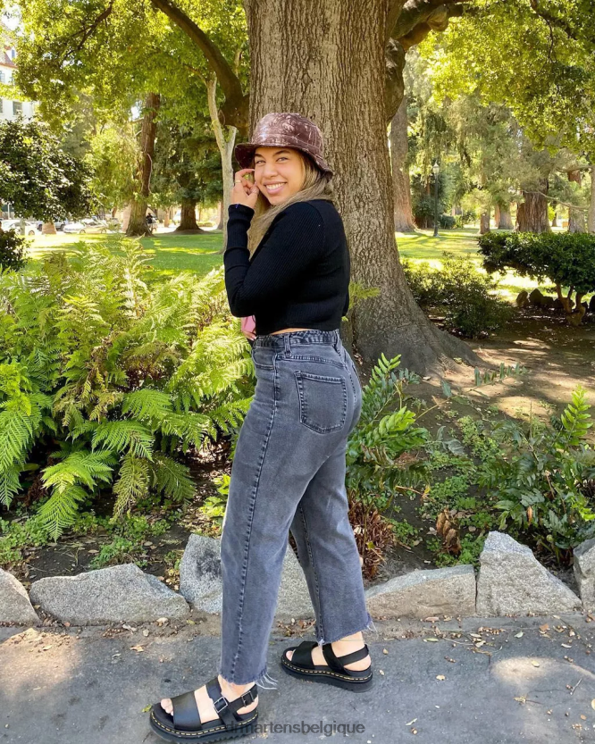 chaussure être Dr. Martens femmes sandales voss à brides en cuir noir et noir hydro 6RFZX0243