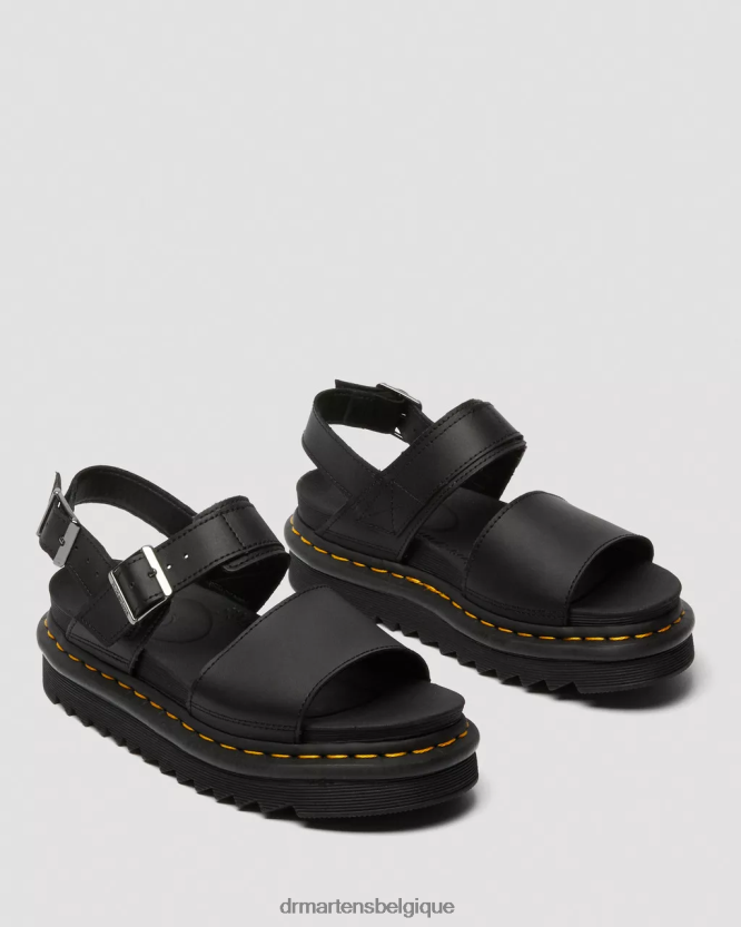chaussure être Dr. Martens femmes sandales voss à brides en cuir noir et noir hydro 6RFZX0243