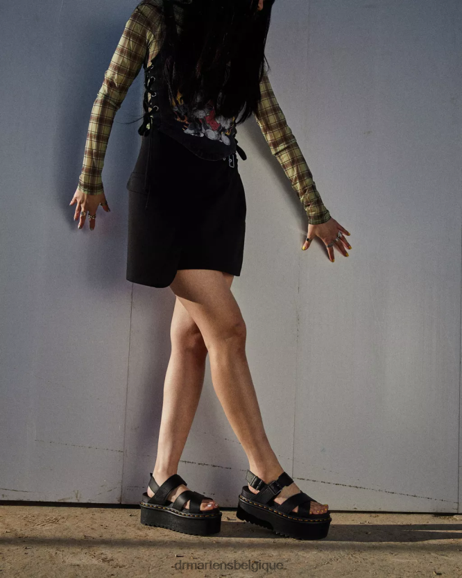 chaussure être Dr. Martens femmes voss ii - athena - sandales à plateforme et brides en cuir Athéna noire 6RFZX0257