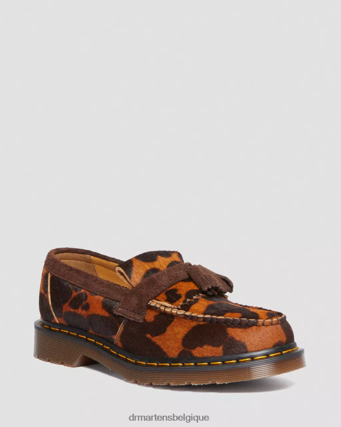 chaussure être Dr. Martens femmes Adrian fabriqué en Angleterre avec des cheveux sur des mocassins à pampilles ocelot et cheveux châtain foncé 6RFZX0382