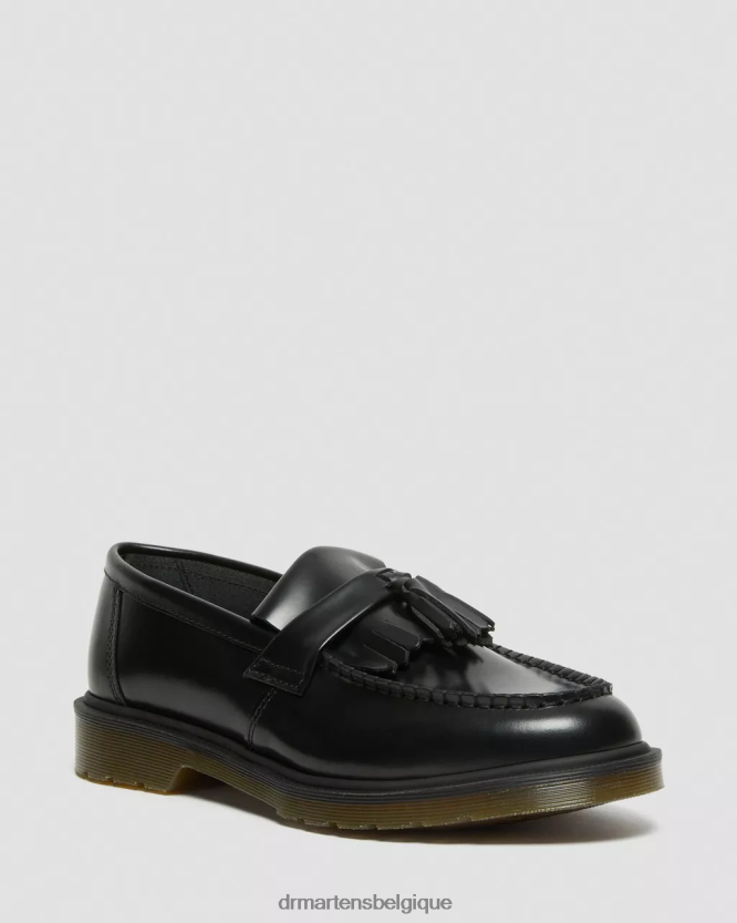 chaussure être Dr. Martens femmes mocassins à pampilles en cuir lisse Adrian noir poli lisse 6RFZX0368