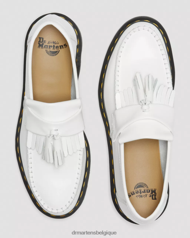 chaussure être Dr. Martens femmes mocassins à pampilles en cuir surpiqûres jaunes Adrian lisse 6RFZX0378