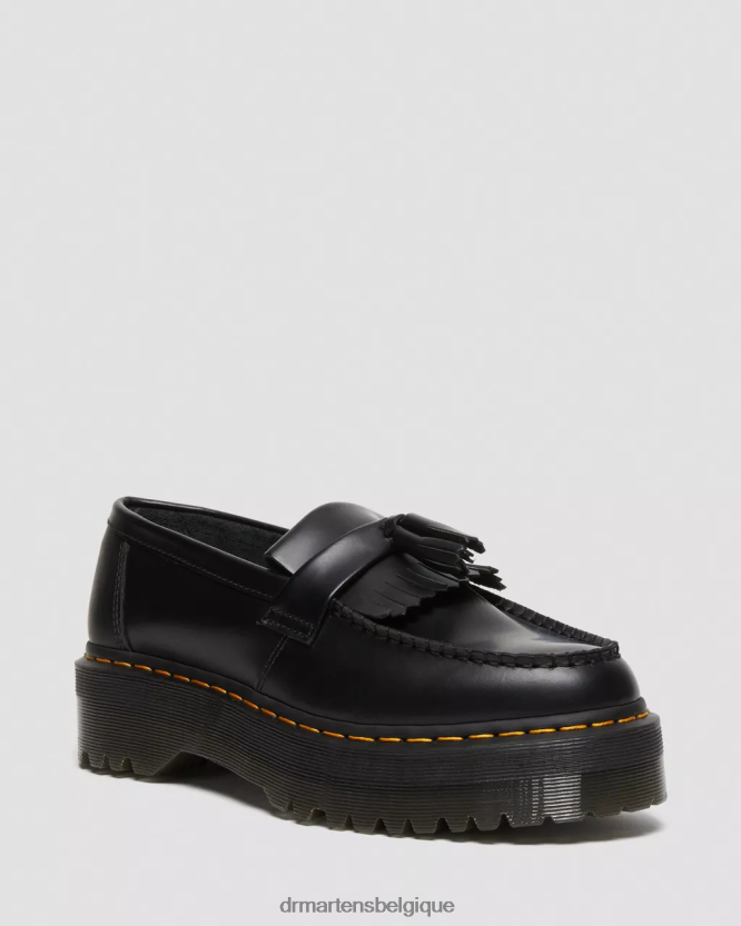 chaussure être Dr. Martens femmes mocassins à pampilles et plateforme en cuir Adrian noir lisse 6RFZX0218