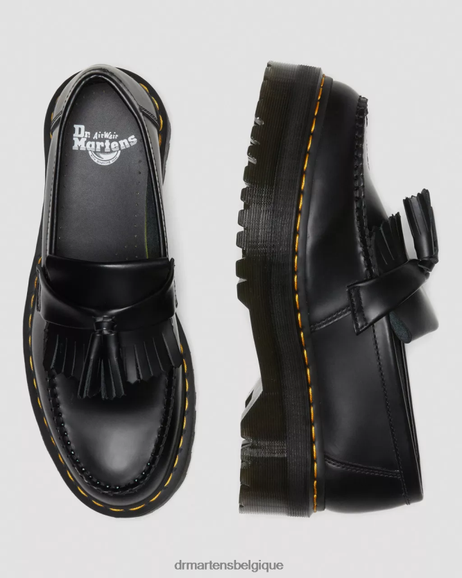 chaussure être Dr. Martens femmes mocassins à pampilles et plateforme en cuir Adrian noir lisse 6RFZX0218