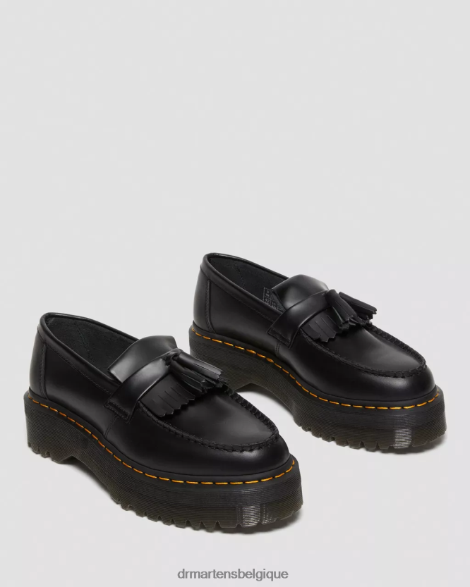 chaussure être Dr. Martens femmes mocassins à pampilles et plateforme en cuir Adrian noir lisse 6RFZX0218