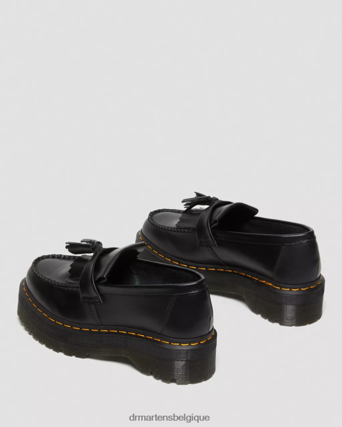chaussure être Dr. Martens femmes mocassins à pampilles et plateforme en cuir Adrian noir lisse 6RFZX0218