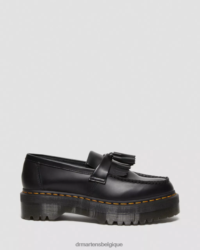 chaussure être Dr. Martens femmes mocassins à pampilles et plateforme en cuir Adrian noir lisse 6RFZX0218