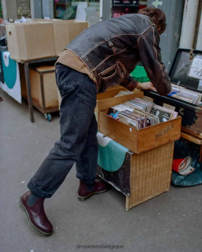chaussure être Dr. Martens Hommes Bottines chelsea en cuir lisse à coutures jaunes 2976 bordeaux lisse 6RFZX0104
