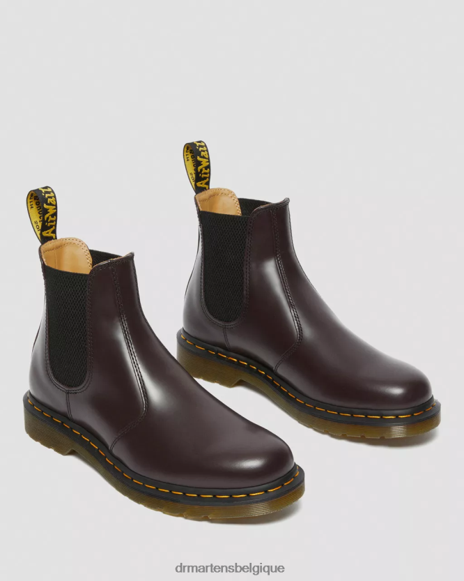 chaussure être Dr. Martens Hommes Bottines chelsea en cuir lisse à coutures jaunes 2976 bordeaux lisse 6RFZX0104